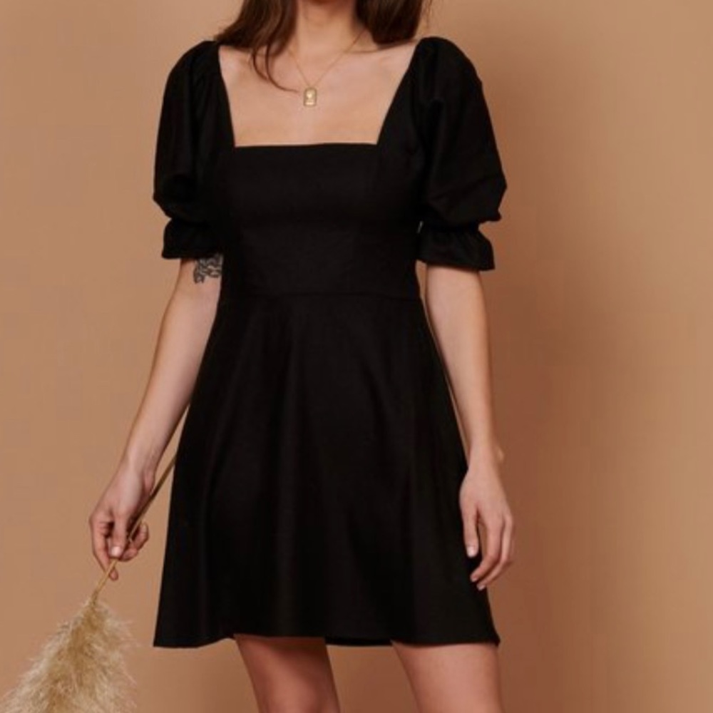 Whimsy + Row Olivia Puff Sleeve Mini Black Dress Size XS